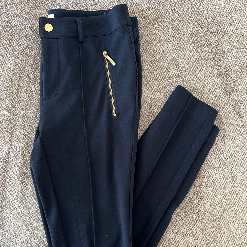 Michael Kors Navy Blue Skinny Trousers Size 2 with Gold Zippers